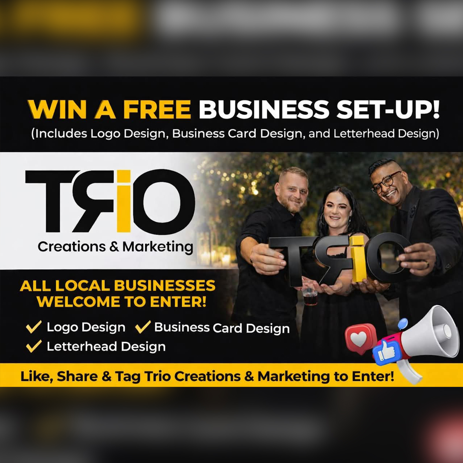 Win a Free Business Setup Newcastle | Logo, Business Cards & Letterhead | Trio Creations