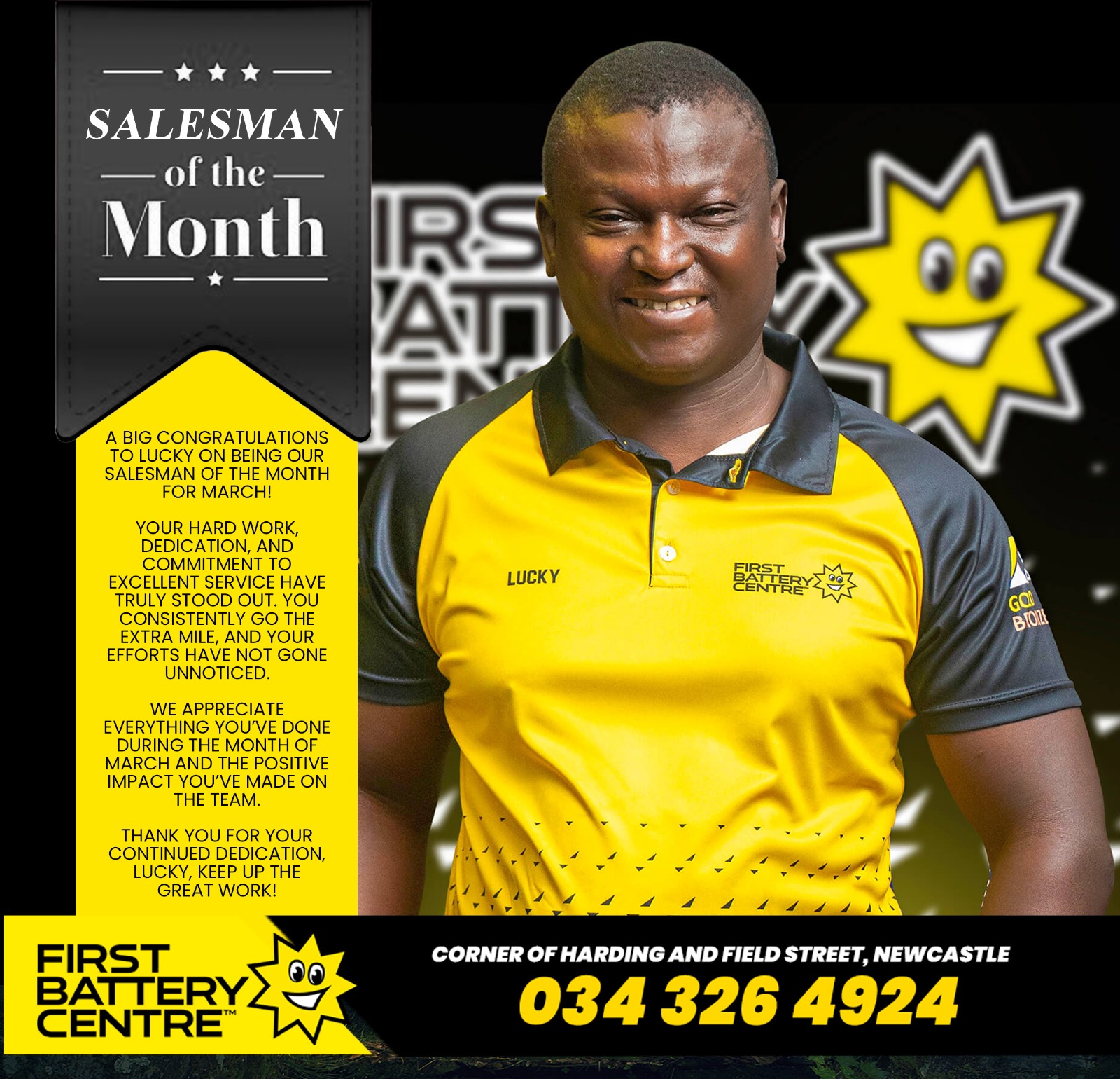 Salesman of the Month Newcastle – First Battery Centre Team Recognition